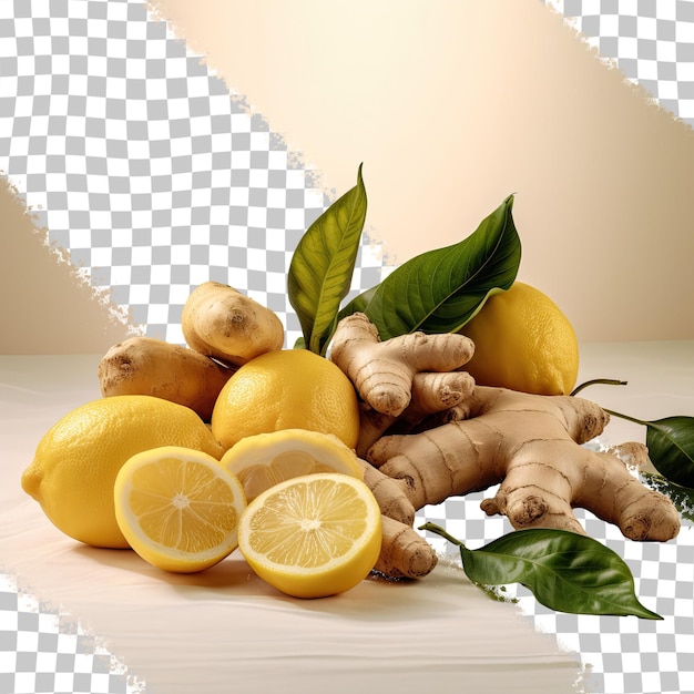 PSD un tas de citrons et de gingembre sur fond blanc.