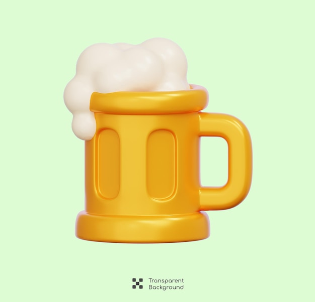 Une tasse de bière avec un dessus mousseux isolée illustration de rendu 3D dans un style de dessin animé minimal