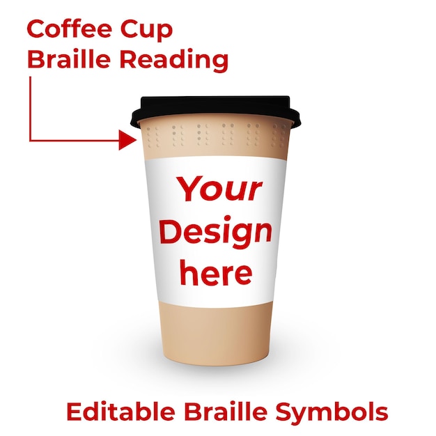 PSD une tasse de café avec du braille dessus