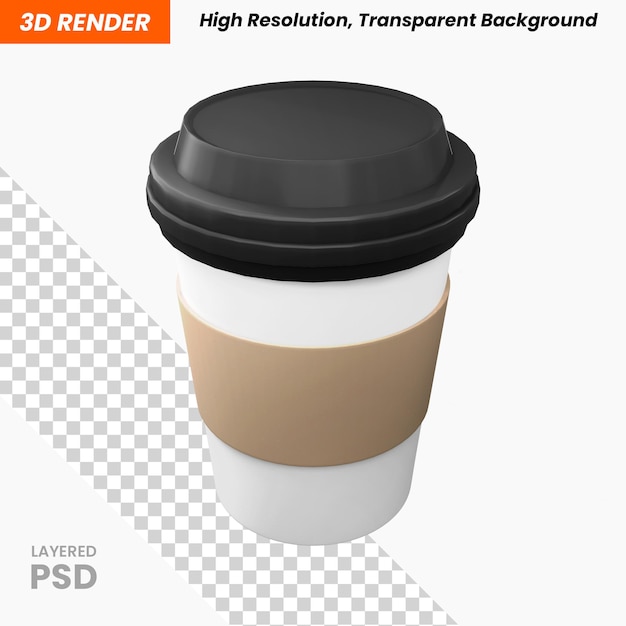 Tasse à café objet de rendu 3D fond transparent isolé