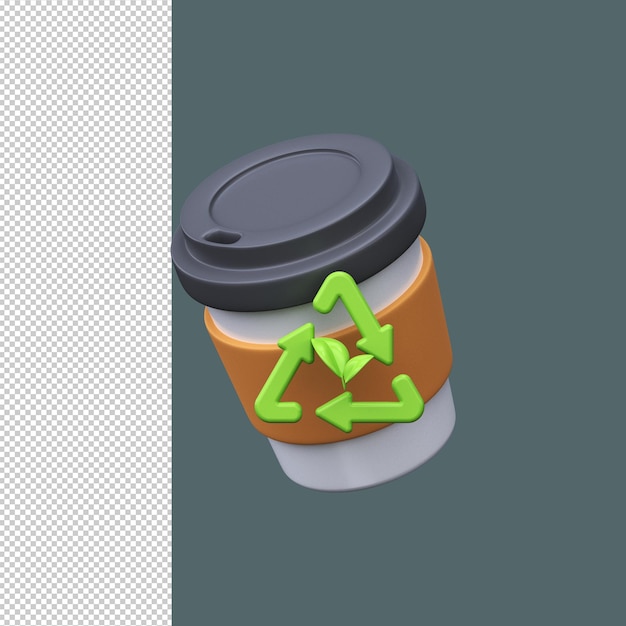 PSD tasse à café en papier 3d avec signe de recyclage