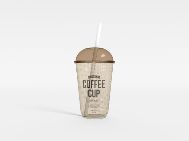 PSD tasse à café en plastique transparent avec maquette de paille