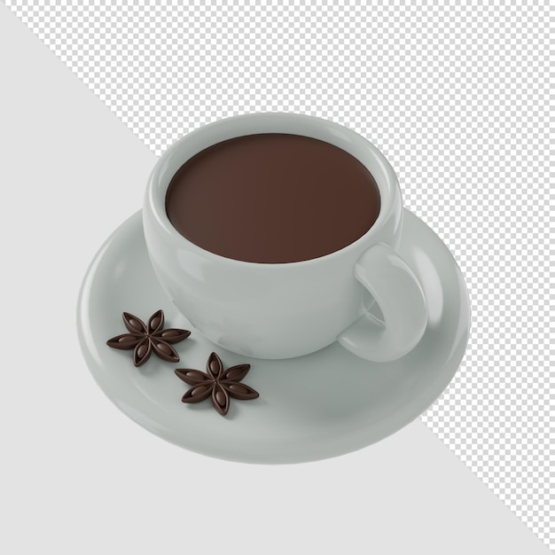 PSD tasse à café de rendu 3d anis étoilé