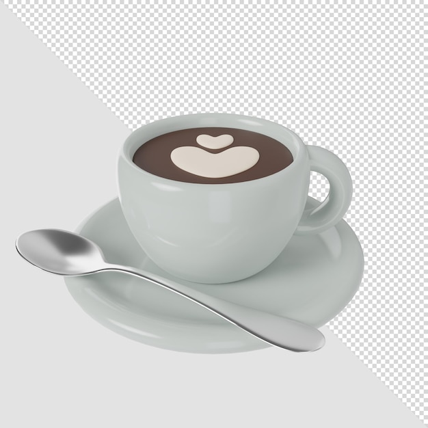 Tasse à café de rendu 3D, cinéma, cappuccino, latte, art