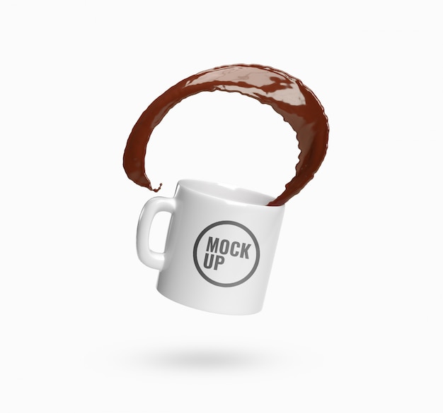 PSD tasse de café splash maquette réaliste