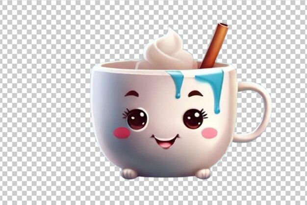 PSD tasse de café et de thé chaud de style kawaii drôle