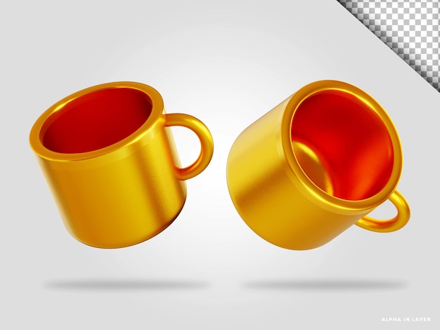 Tasse Dorée Illustration De Rendu 3d Isolée