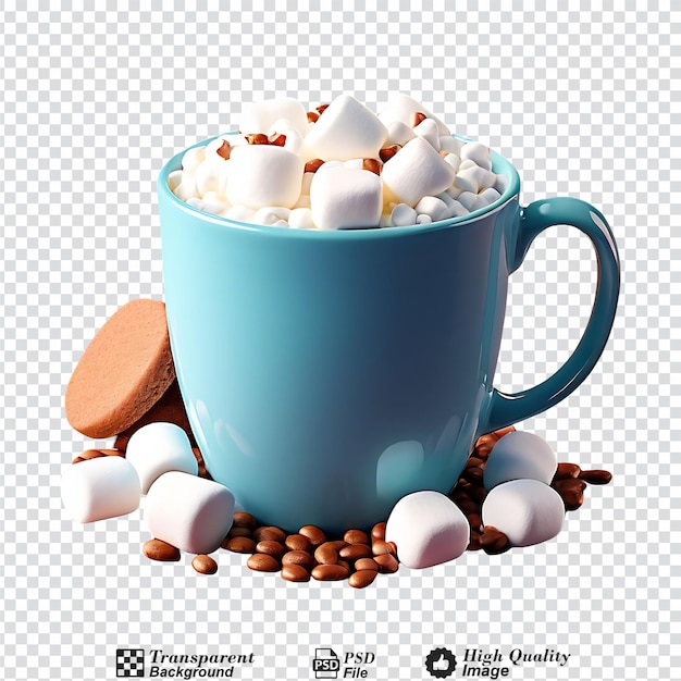 PSD tasse avec du cacao chaud et des marshmallows isolés sur un fond transparent