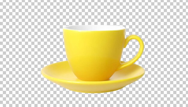 Une Tasse Jaune Avec Une Soucoupe Sur Un Fond Transparent.