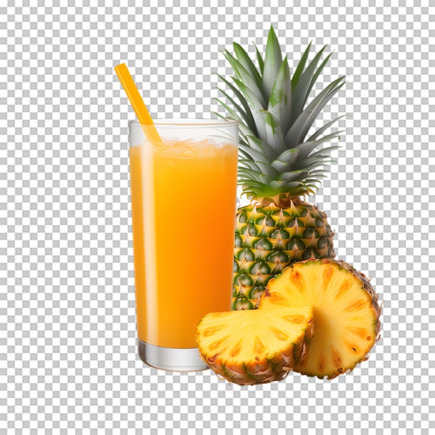 PSD une tasse de jus d'ananas avec des tranches d'ananas sur un fond transparent