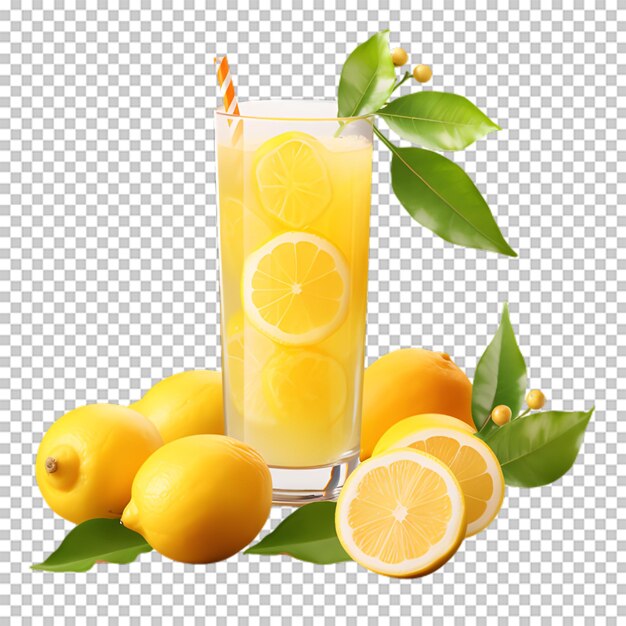 PSD une tasse de jus de citron avec des tranches de citron sur un fond transparent