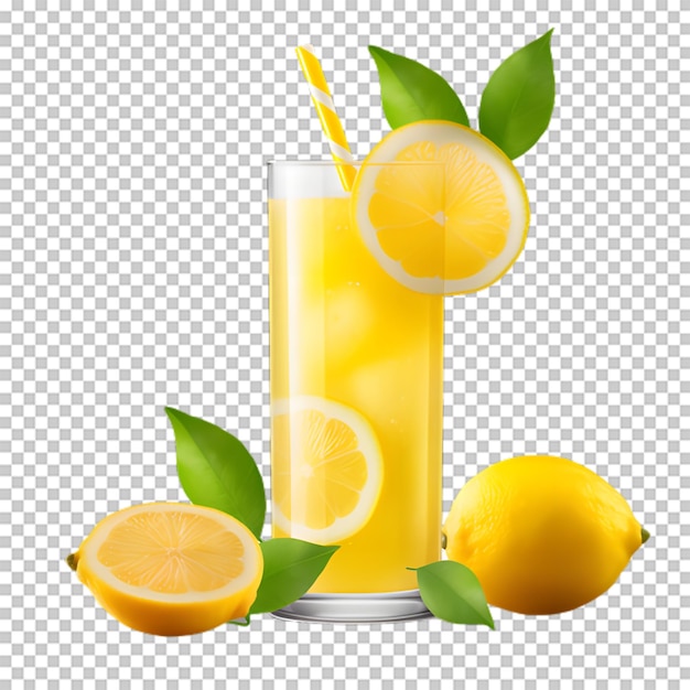 PSD une tasse de jus de citron avec des tranches de citron sur un fond transparent