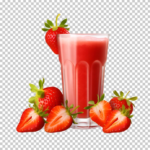 PSD une tasse de jus de fraise avec des tranches de fraise sur un fond transparent