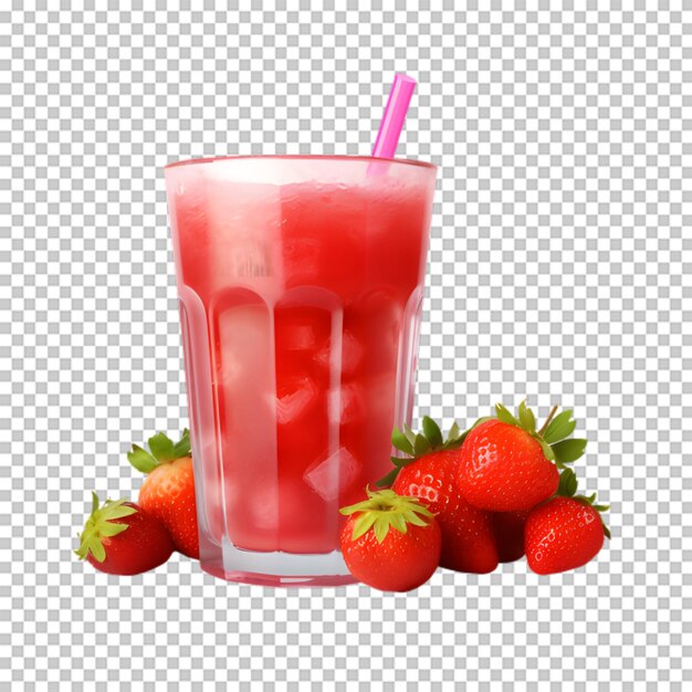 PSD une tasse de jus de fraise avec des tranches de fraise sur un fond transparent