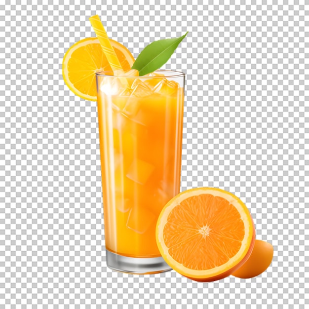 PSD une tasse de jus d'orange avec des tranches d'orange sur un fond transparent