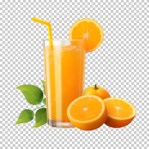 PSD une tasse de jus d'orange avec des tranches d'orange sur un fond transparent