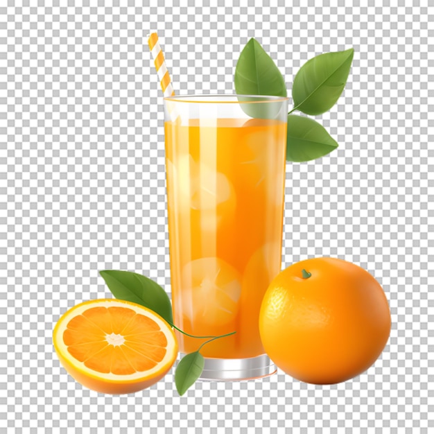 PSD une tasse de jus d'orange avec des tranches d'orange sur un fond transparent