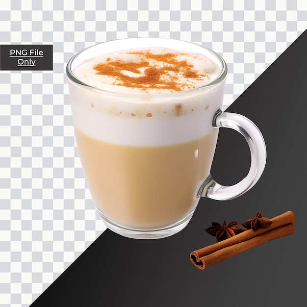 Tasse kaffee mit cremiger milch, sanfte beleuchtung, nur png premium psd