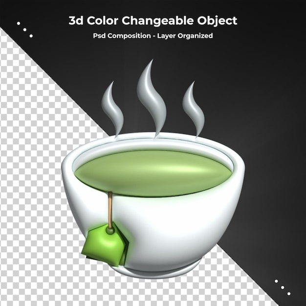 Tasse kaffee oder tee auf transparentem hintergrund 3d-rendering-symbol