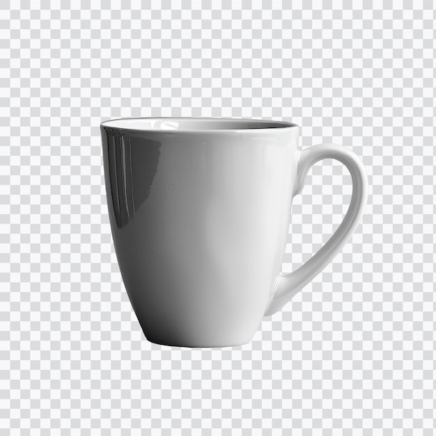 Une tasse moderne en céramique blanche élégante légèrement inclinée pour montrer sa forme parfaite pour les boissons comme le café ou le thé