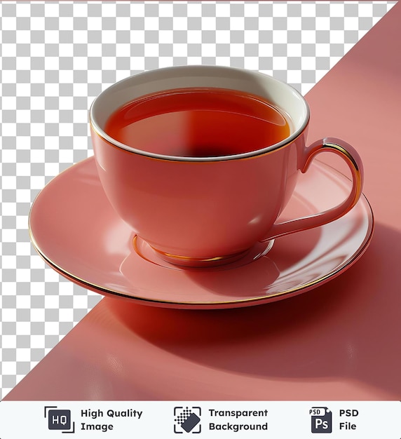 PSD une tasse d'objet transparent de thé noir sur une table rose avec une ombre rouge