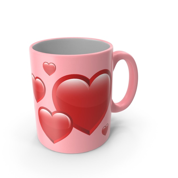 Une tasse rose avec des cœurs rouges pour la Saint-Valentin