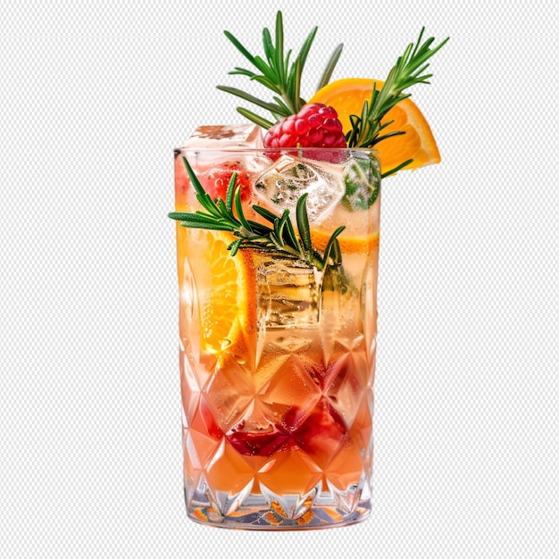 Une tasse de thé aux fruits sur fond blanc