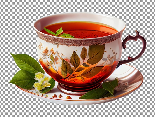 Une Tasse De Thé Avec Des Feuilles Et Des Fleurs Sur Fond Transparent