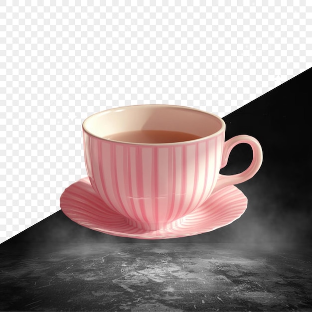 une tasse de thé et une soucoupe avec une tasse rose dessus