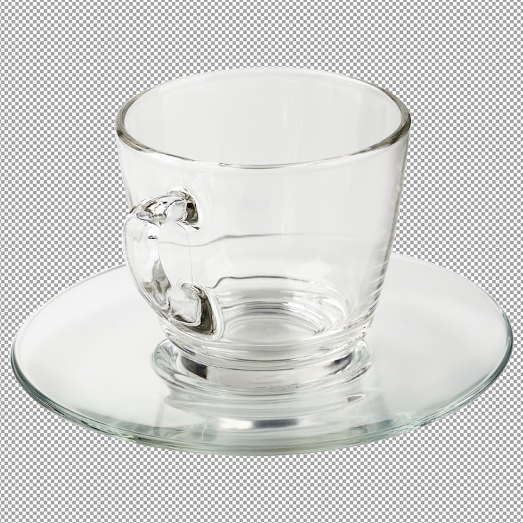 PSD tasse en verre vide de thé ou de café avec poignée isolée sur fond alpha