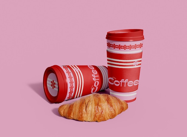 Tasses à Café Et Maquette De Croissant