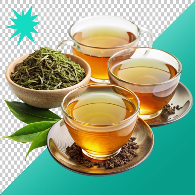 tasses de thé et thé vert sur fond transparent