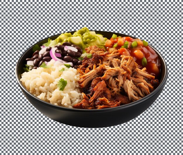 PSD tasty bbq pulled pork beef burrito bowl isolado em um fundo transparente