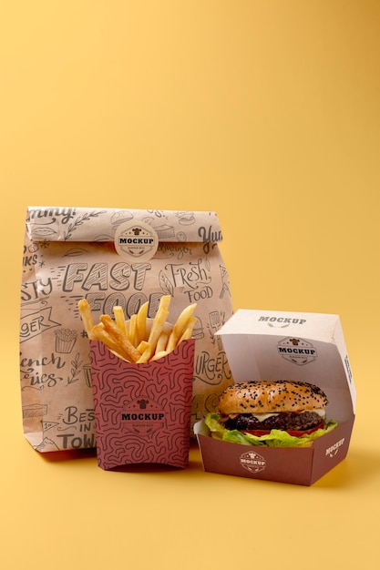 tasty burger and fries arrangement