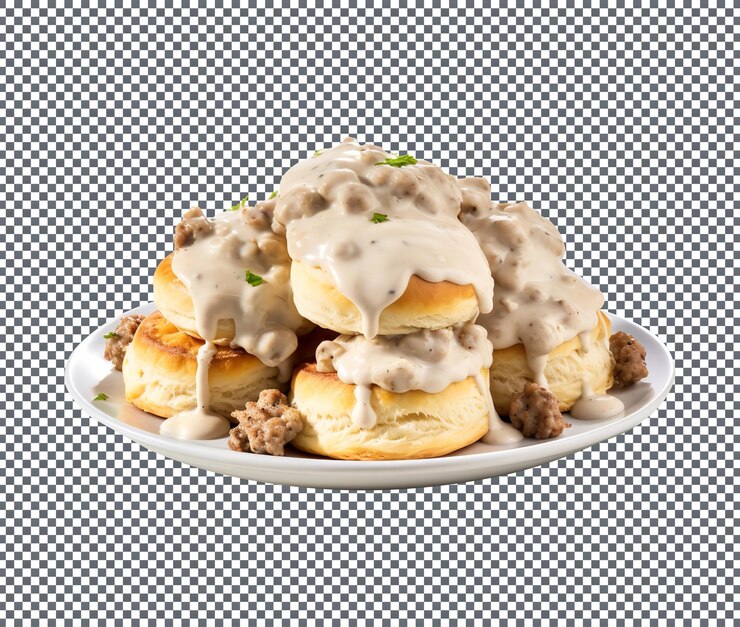 PSD tasty creamy biscuits and gravy soft isolated on transparent background