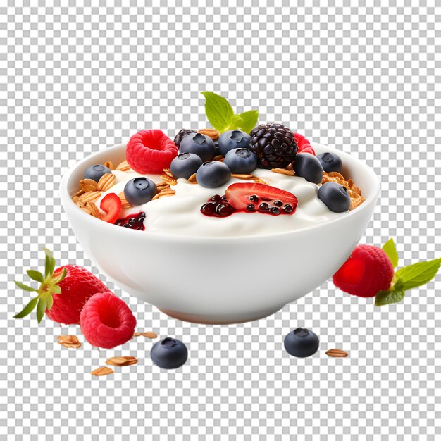 Tasty mix fruit yogurt bowl isolado em fundo transparente