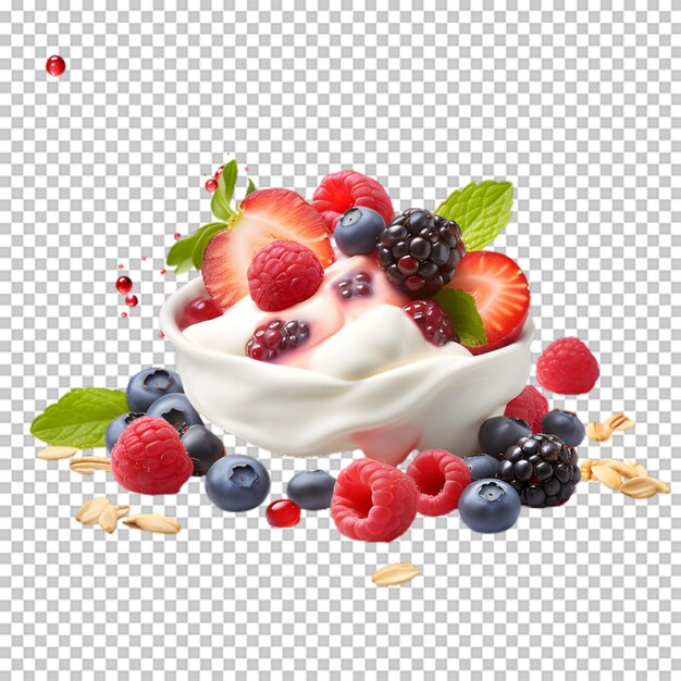 PSD tasty mix fruit yogurt bowl isolado em fundo transparente