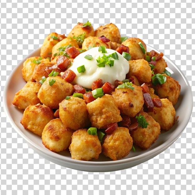 PSD tater tots avec du bacon au fromage isolé sur un fond transparent