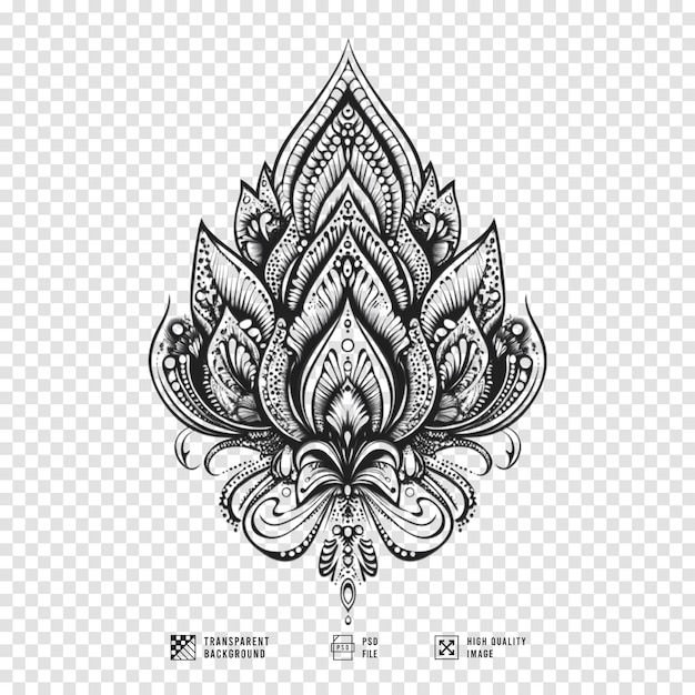 Un tatouage élégant et complexe en damas noir avec un fond transparent