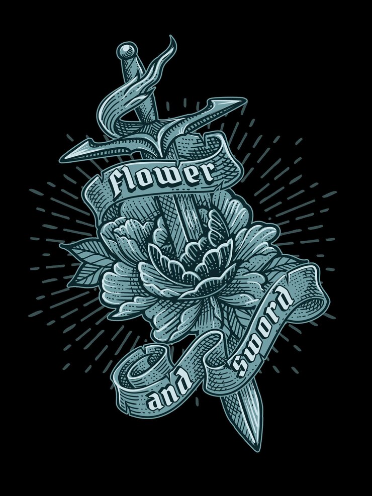 PSD un tatouage de fleur et d'épée