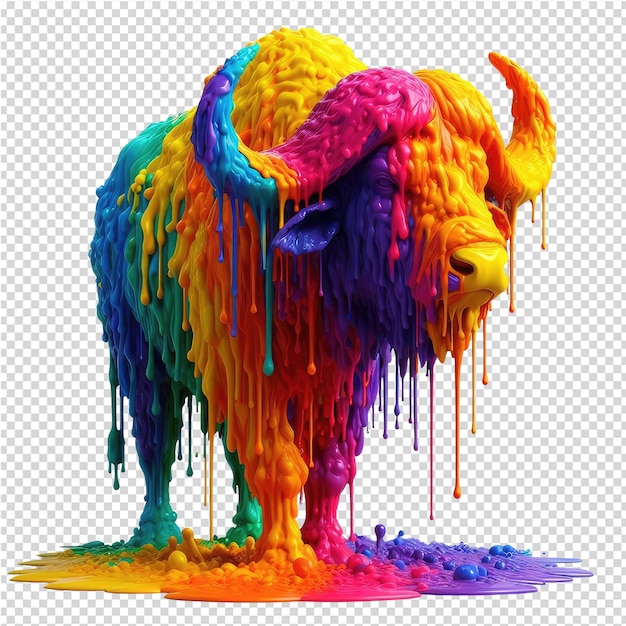 PSD un taureau coloré avec un visage coloré et une peinture multicolore dessus