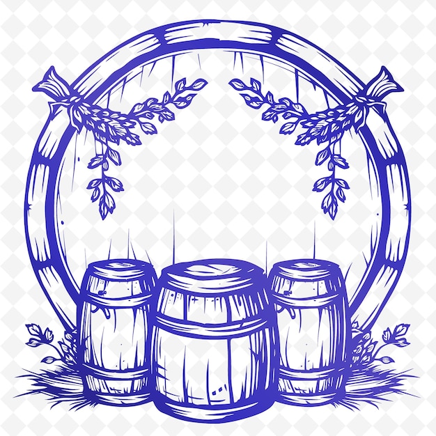 PSD tavern-umriss mit barrel-rahmen und tankard-symbol für die dekoration illustration rahmen dekoration sammlung