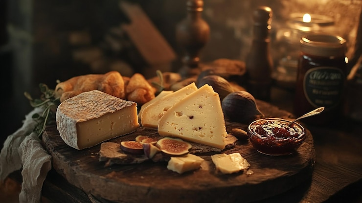 PSD tavola di formaggio artigianale con fichi e conserve