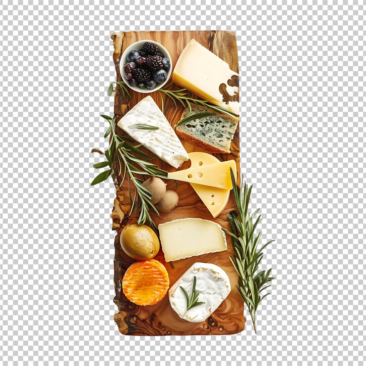 PSD tavola di formaggio rotonda in legno con diversi tipi di formaggi italiani morbidi e duri