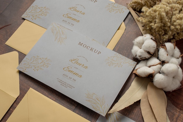 Tavolo da matrimonio con mockup di invito