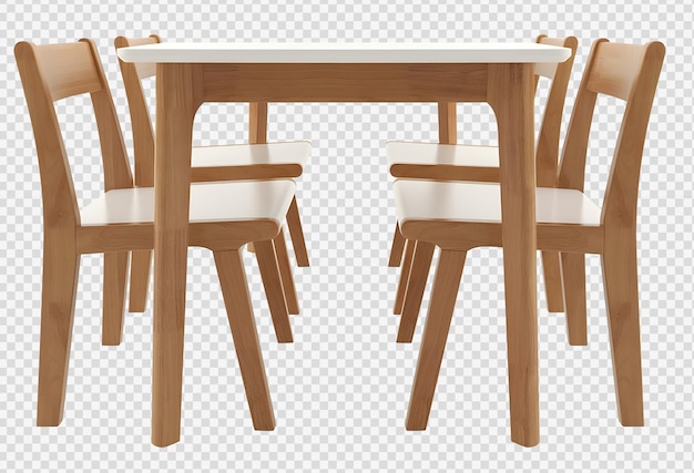 Tavolo da pranzo in legno impostato su sfondo trasparente. rendering 3D