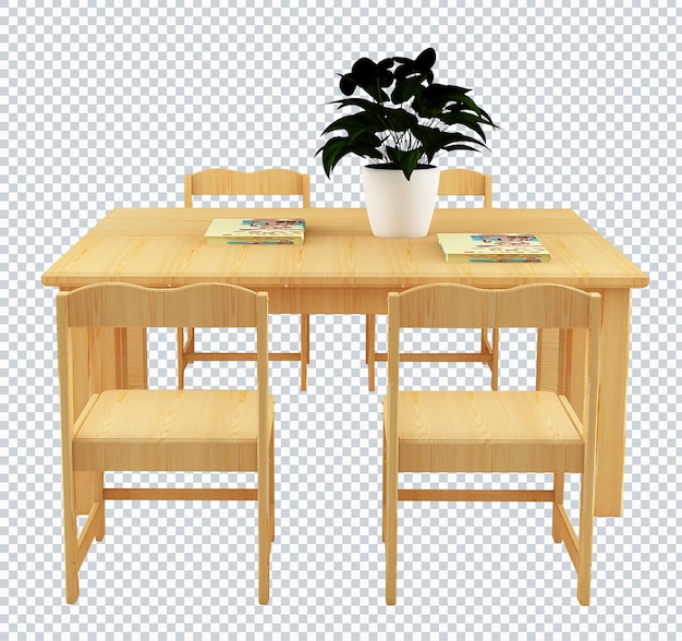 Tavolo di gruppo in legno chiaro a 4 posti. Arredamento