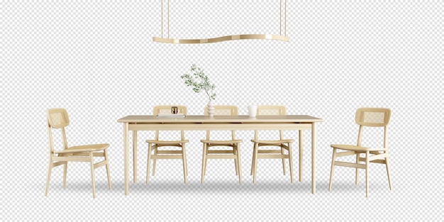 tavolo e sedie in legno in rendering 3d