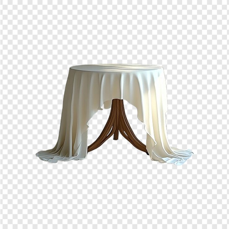 PSD tavolo rotondo con tessuto da tavolo bianco rendering 3d isolato su sfondo trasparente
