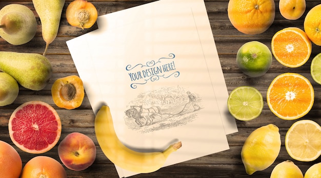 Tavolo vintage mockup di frutta e menu